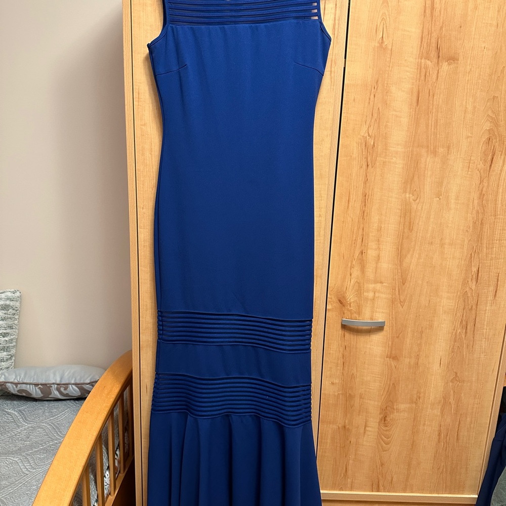 Blue Evening Bodycon Dress with See-through Mesh